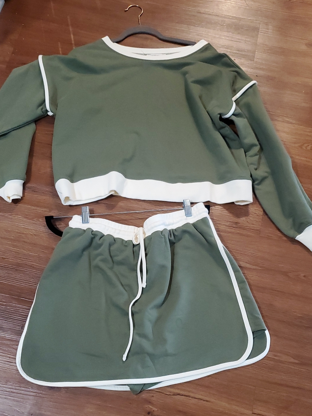 Zenana Outfitters Olive Green and White Two-Piece Women's Set